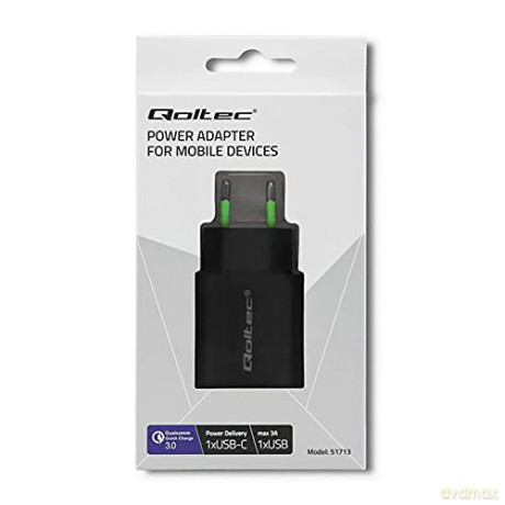 Ładowarka sieciowa | 18W | 5-12V | 1.5-3A | USB typ C PD | USB QC 3.0 | Czarna