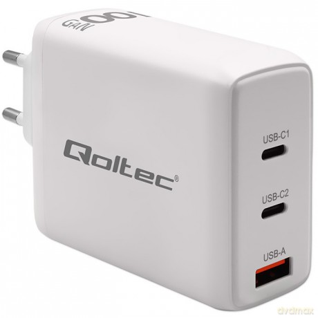 Ładowarka sieciowa 100W GaN | 5-20V | 1.5-3A | 2xUSB-C PD | 1xUSBQC 3.0 | Biała