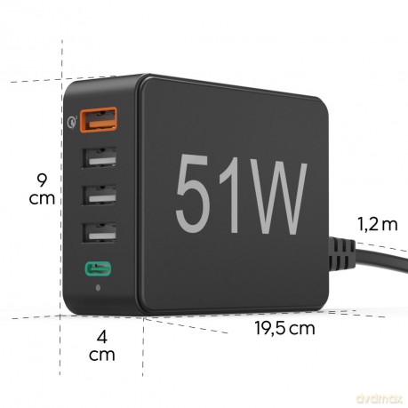 Ładowarka sieciowa 51W 5 gniazd czarna
