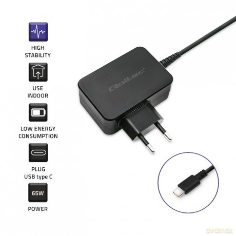 Ładowarka sieciowa 65W | 5-20V | 3-3.25A | USB typ C | PD | Czarna