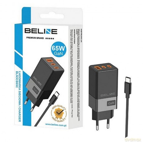 Ładowarka sieciowa 65W GaN 2xUSB-C + USB-A +Kabel USB-C Czarna