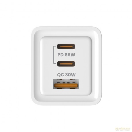 Ładowarka sieciowa 65W GaN LA-07 z kablem USB-A-USB typ C 1m, biała