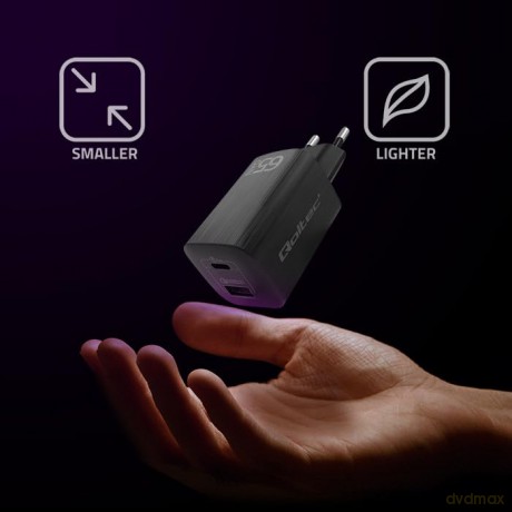 Ładowarka sieciowa 65W GaN ULTRA | 5-20V | 2.25-3.25A | 1 x USB typ C PD | 1 x USB | Czarna