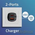 Ładowarka sieciowa 65W GaN ULTRA | 5-20V | 2.25-3.25A | 1 x USB typ C PD | 1 x USB | Czarna
