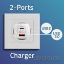 Ładowarka sieciowa 65W GaN ULTRA | 5-20V | 2.25-3.25A | 1 x USB typ C PD | 1 x USB QC 3.0 | Biała