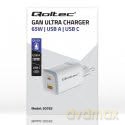 Ładowarka sieciowa 65W GaN ULTRA | 5-20V | 2.25-3.25A | 1 x USB typ C PD | 1 x USB QC 3.0 | Biała