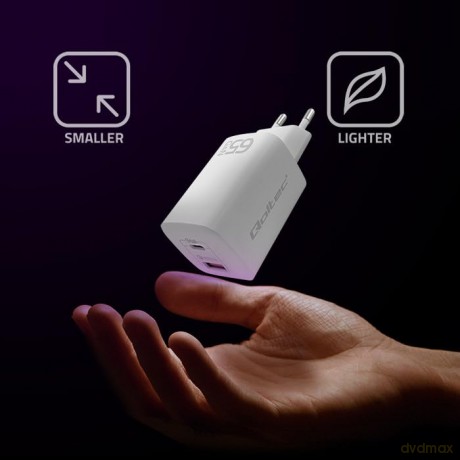 Ładowarka sieciowa 65W GaN ULTRA | 5-20V | 2.25-3.25A | 1 x USB typ C PD | 1 x USB QC 3.0 | Biała