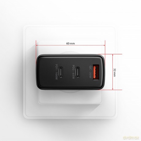 Ładowarka sieciowa ACU-DPQ100 GaN 100W, 3x port (USB-A + dual USB-C) PD3.0/QC4+/PPS/Apple Czarna