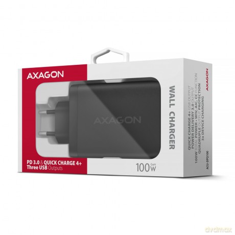 Ładowarka sieciowa ACU-DPQ100 GaN 100W, 3x port (USB-A + dual USB-C) PD3.0/QC4+/PPS/Apple Czarna