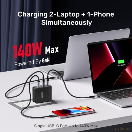 Ładowarka Sieciowa GAN 3 Porty 2x USB-C 1x USB-A 140W; P1115A