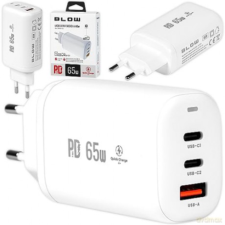 Ładowarka sieciowa gniazdo USB+USB-Cx2 65W