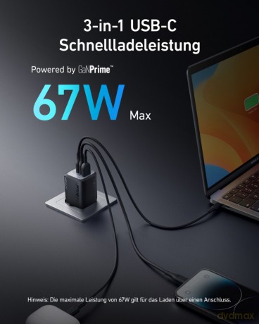 Ładowarka sieciowa Prime 735 67W 2xUSB-C 1xUSB-A Czarna