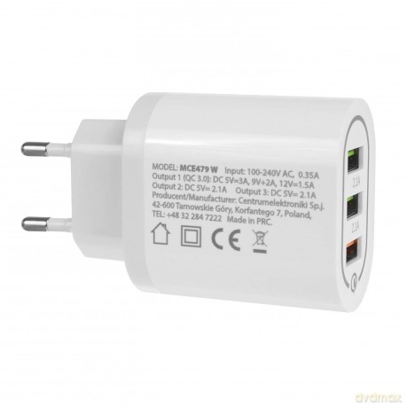 Ładowarka sieciowa QC 3xUSB MCE479W