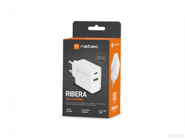 Ładowarka sieciowa Ribera 1x USB-A + 1x USB-C 20W Biała
