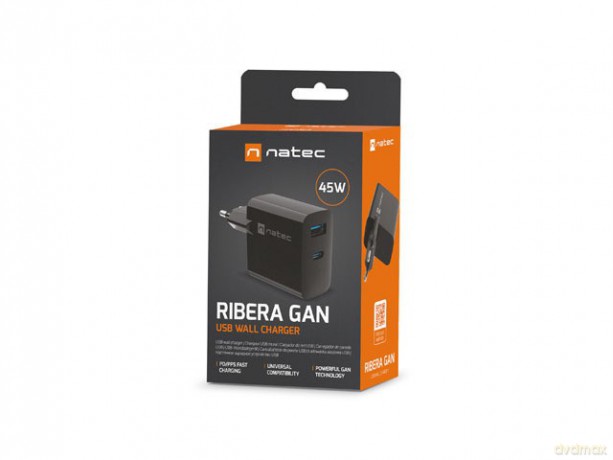 Ładowarka sieciowa Ribera GAN 1X USB-A + 1X USB-C 45W Czarna