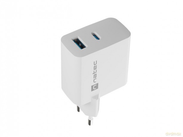 Ładowarka sieciowa RIBERA GAN 1X USB-A + 1X USB-C 65W Biała