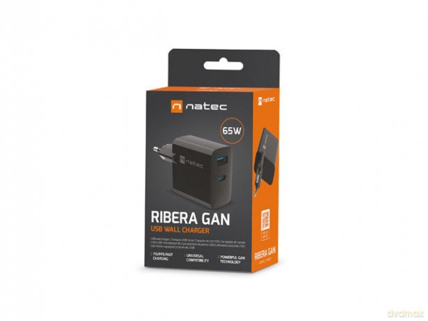 Ładowarka sieciowa Ribera GAN 1X USB-A + 1X USB-C 65W Czarna