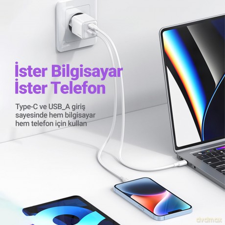 Ładowarka sieciowa USB-C+USB-A PD 3.0 30W Fast