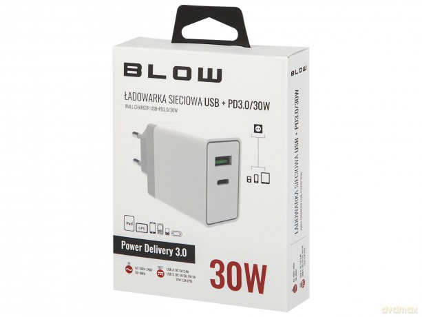 Ładowarka sieciowa z gniazdem USB+USB-C 30W