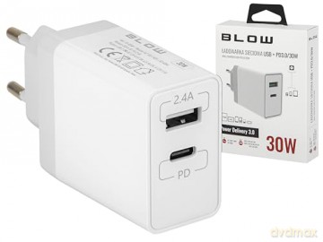Ładowarka sieciowa z gniazdem USB+USB-C 30W