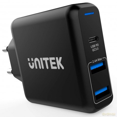 Ładowarka sieciowa z PD i QC3.0, 3x USB, 2.4A, 60W; P1102A