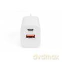 Ładowarka sieciowa zasilacz 1x USB-A 12W 1x USB-C 18W PD 3.0 max. 30W Biała