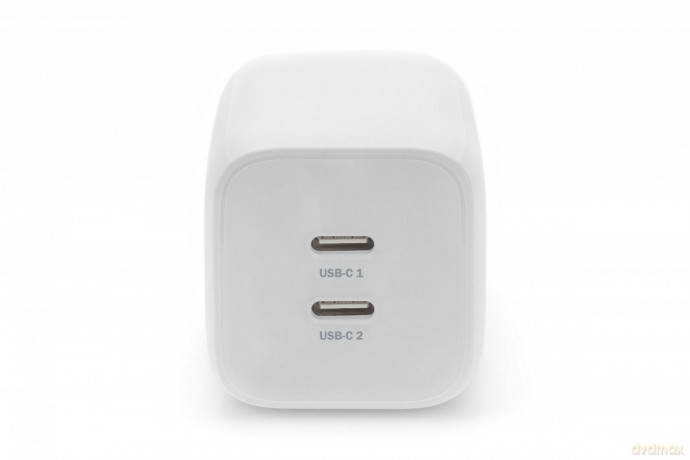 Ładowarka sieciowa, zasilacz GaN 2x USB-C PD 3.0 max. 65W, biała