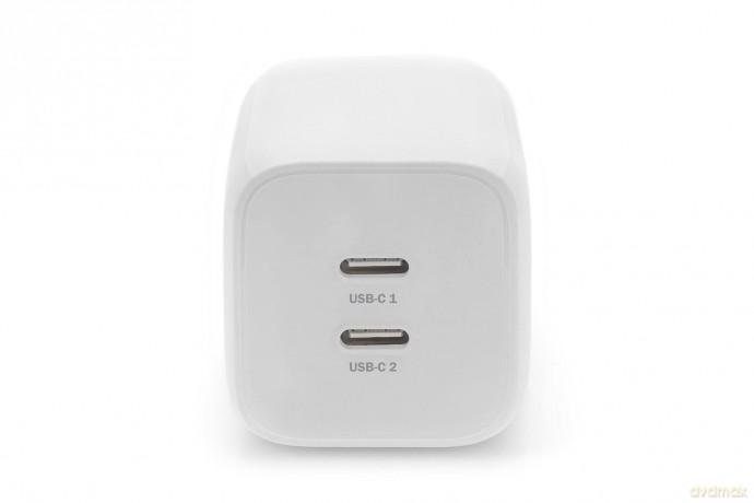 Ładowarka sieciowa, zasilacz GaN 2x USB-C PD 3.0 max. 65W, biała