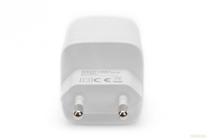 Ładowarka sieciowa, zasilacz GaN 2x USB-C PD 3.0 max. 65W, biała