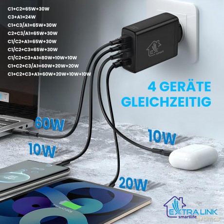 Ładowarka Smart Life Fast Charger 100W GaN 3x USB-C, USB-A