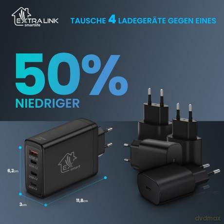 Ładowarka Smart Life Fast Charger 100W GaN 3x USB-C, USB-A
