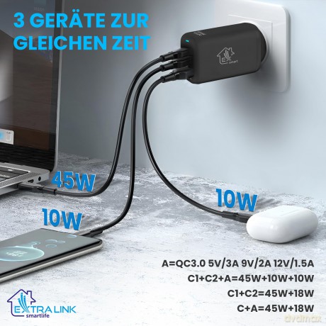 Ładowarka Smart Life Fast Charger 65W GaN 2x USB-C, USB-A
