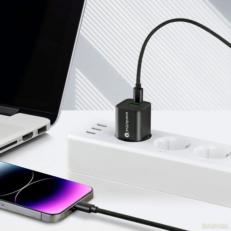 Ładowarka USB/USB-C QC3.0 30W technologia GaN Czarna