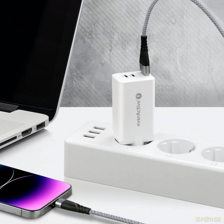 Ładowarka USB/USB-C QC4+ 65W technologia GaN Biała
