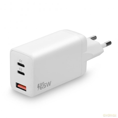 Ładowarka USB/USB-C QC4+ 65W technologia GaN Biała