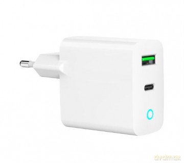 Ładowarka USB-A USB-C LED 20W PD QC3.0 biała