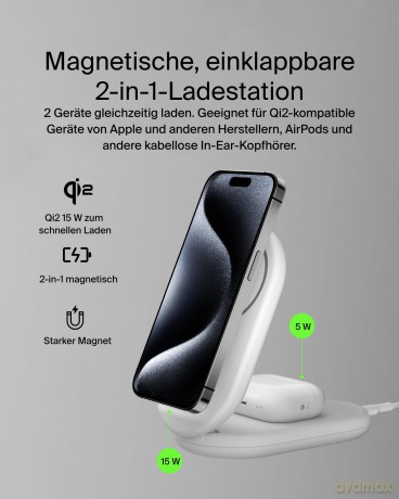 Magnetyczna podstawka ładująca BOOSTCHARGE 2w1 Qi2 15W biała składana