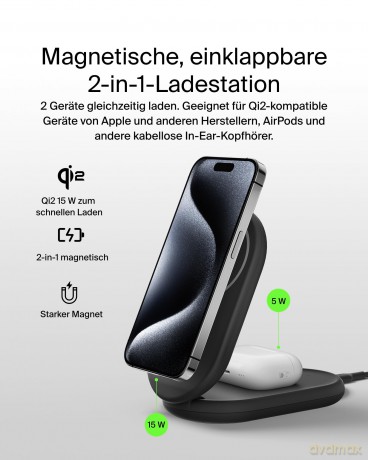 Magnetyczna podstawka ładująca BOOSTCHARGE 2w1 Qi2 15W czarna składana