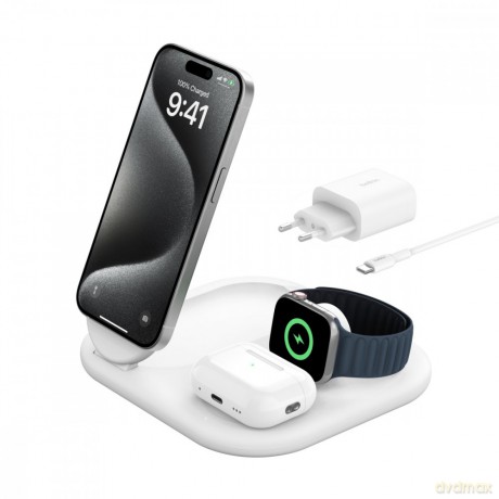 Magnetyczna podstawka ładująca BOOSTCHARGE 3w1 Qi2 15W biała składana