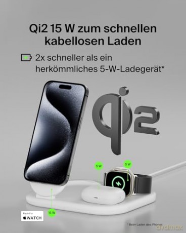 Magnetyczna podstawka ładująca BOOSTCHARGE 3w1 Qi2 15W biała składana
