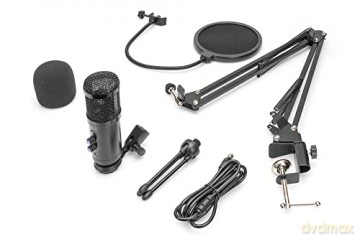 Mikrofon pojemnościowy USB, metalowy, ramię z gwintem 3/8 cala, pop filtr, z kablem USB 1,5m, Czarny