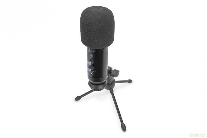 Mikrofon pojemnościowy USB, metalowy, ramię z gwintem 3/8 cala, pop filtr, z kablem USB 1,5m, Czarny