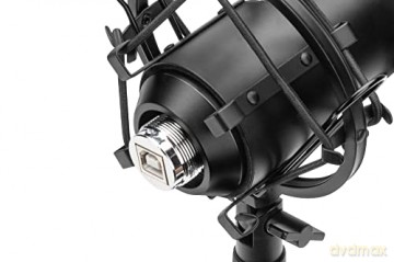 Mikrofon pojemnościowy USB, metalowy, statyw z gwintem 3/8 cala z kablem USB 1,5m, czarny