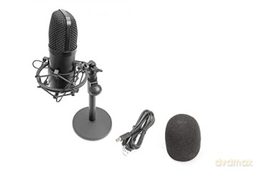 Mikrofon pojemnościowy USB, metalowy, statyw z gwintem 3/8 cala z kablem USB 1,5m, czarny