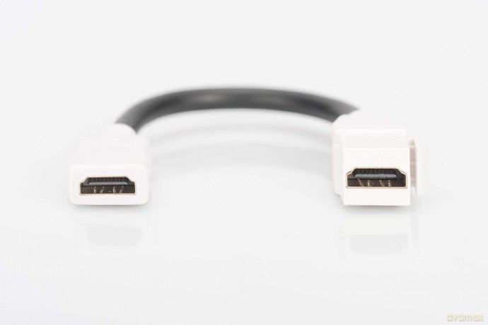 Moduł Keystone HDMI z kablem 12cm, łącznik do gniazd i pustych paneli, żeński/żeński, biały