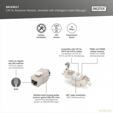 Moduł Keystone RJ45 (8P8C) kat. 6A STP, LSA, beznarzędziowy