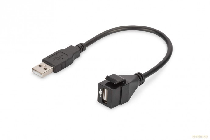 Moduł Keystone USB 2.0 z kablem 16cm, łącznik do gniazd i pustych paneli, żeński/męski, Czarny