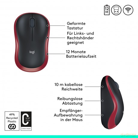 Mysz bezprzewodowa M185 910-002240 Red