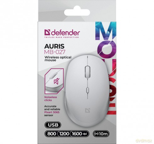 Mysz bezprzewodowa silent click AURIS MB-027 800/1200/1600 DPI biała