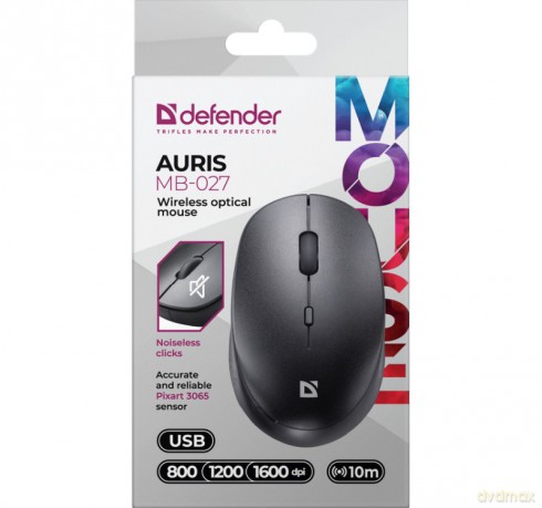 Mysz bezprzewodowa silent click AURIS MB-027 800/1200/1600 DPI czarna